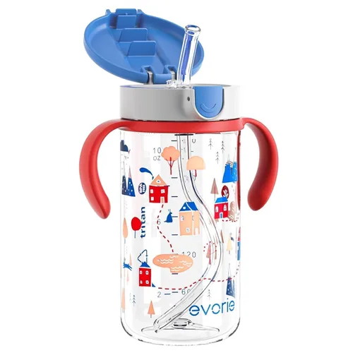 Miniatura 18 de Evorie Tritan - Vaso para sorber con popote a prueba de derrames, 10 onzas para bebés y niños pequeños de 1 a 3 años, botella de agua con pajilla