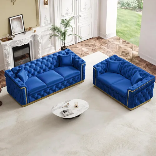 Miniatura 13 de Juego de 2 sofás Chesterfield de lujo, sofá victoriano copetudo negro y dorado, moderno de mediados de siglo, juego de sofás de 3 plazas para sala