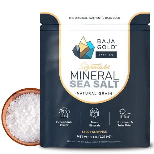 Baja Gold Sal marina mineral - Recomendada por Gary Brecka - Sal granulada orgánica natural para cocinar y hornear | Sal baja en sodio, auténtica