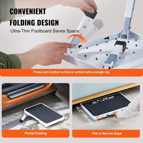 Miniatura 4 de VEVOR Escalera plegable de acero de 1 escalón de 330 libras de capacidad, altura ajustable, taburete antideslizante y resistente para adultos, niños