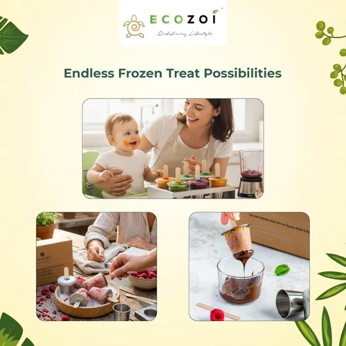 Miniatura 9 de Ecozoi Moldes y estante de acero inoxidable para paletas – 6 mini máquinas redondas de paletas de hielo + 30 palos de bambú reutilizables + 12