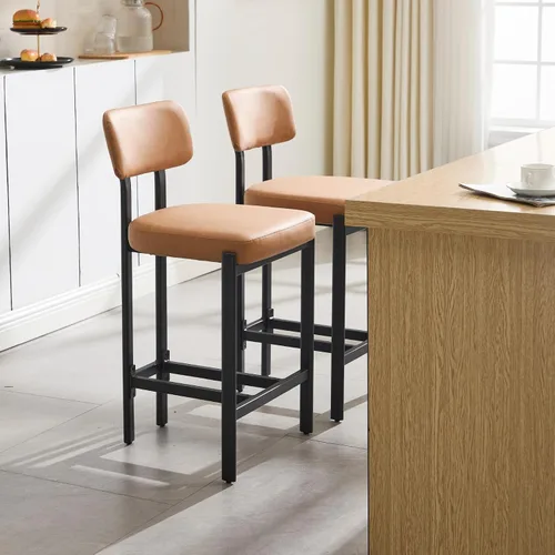 Miniatura 9 de DUOMAY Juego de 2 taburetes modernos de piel sintética, tapizados de 26 pulgadas de altura de asiento bajos con patas de metal negro, taburetes