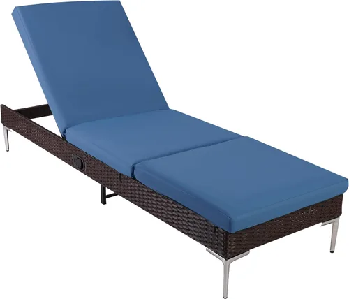 Miniatura 25 de Sillón de mimbre para exteriores, tumbona de piscina con respaldo reclinable infinito, muebles de patio, silla para tomar el sol con cojín