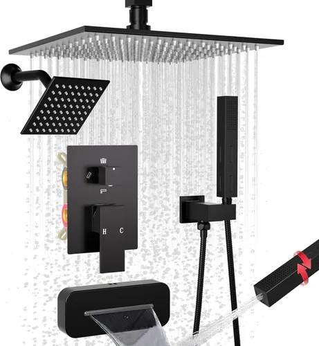 Miniatura 11 de Enga Sistema de ducha con chorros corporales de 12 pulgadas, ducha de lluvia montada en la pared y pulverizadores de mano de latón de cuerpo