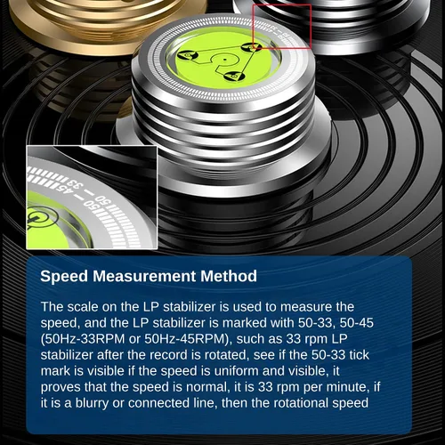 Miniatura 5 de Peso récord, nivel de tocadiscos de 60 Hz, HiFi de 9.5 onzas, disco estroboscópico 3 en 1, estabilizador de disco de 45 RPM con nivel de burbuja