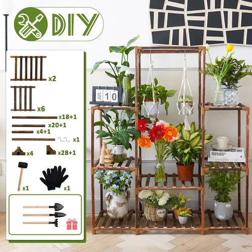 Miniatura 6 de Uneedem Soporte para plantas para interiores y exteriores, estante alto para múltiples plantas, 8 niveles, 12 macetas, estante grande de madera