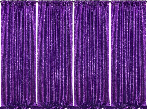 Miniatura 29 de Cortinas con lentejuelas doradas, 2 unidades de 2 x 8 pies, con brillantina, telón de fondo para bodas Rojo