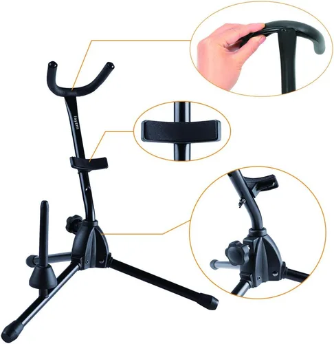 Miniatura 7 de Rayzm Soporte para saxofón alto/tenor con soporte desmontable para flauta/clarinete, soporte portátil ajustable para saxofón alto, saxofón tenor
