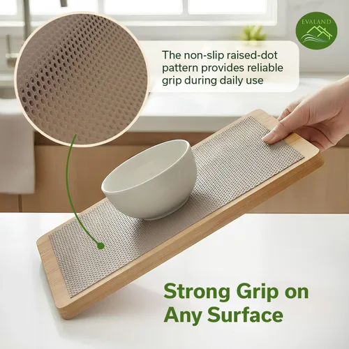 Miniatura 7 de EVALAND Revestimientos de estantes para gabinetes de cocina sin adhesivo de 12" x 33 pies, color beige, forro para cajones antideslizante, lavable