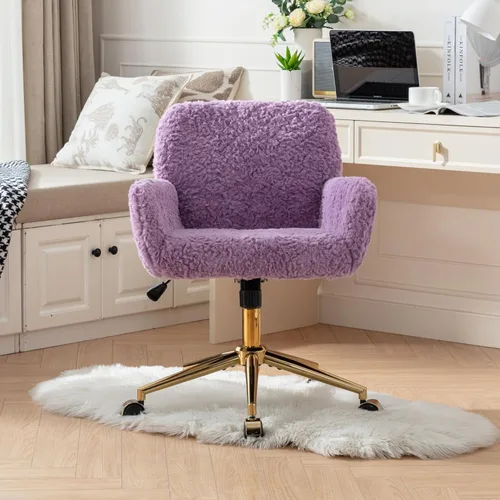 Miniatura 20 de HomVent Bonita silla de escritorio de oficina peluda, moderna silla de escritorio de piel sintética, silla de maquillaje de piel sintética