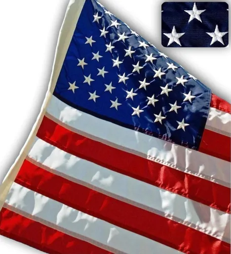 Bandera estadounidense de fábrica – Bandera estadounidense de 3 x 5 pies (estrellas bordadas, rayas cosidas) Bandera de nailon SolarMax para
