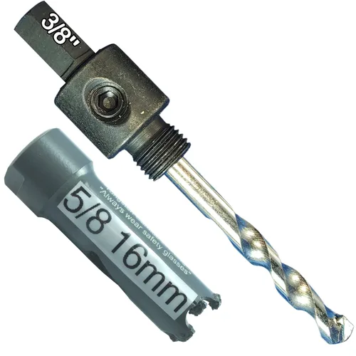 Miniatura 39 de Sierra de agujero HSS con mandril piloto de 2 piezas de alta velocidad para perforar madera y acero, broca de 1/4" de diámetro y eje, broca piloto