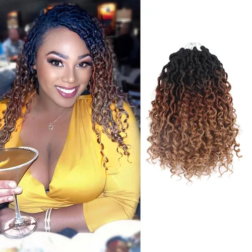 Miniatura 68 de Cabello de Crochet de 8 Pulgadas para Mujeres Negras, 7 Paquetes de Cabello de Crochet Goddess Locs con Puntas Rizadas, Locs Falsos Cortos con Bucle