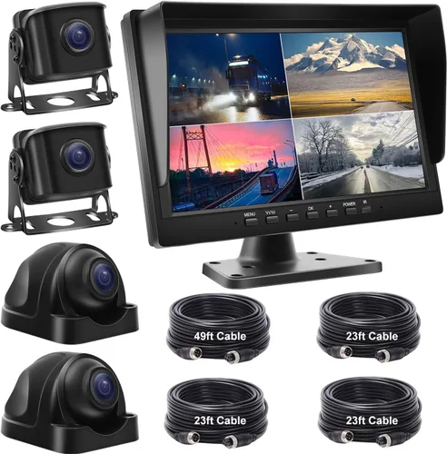 Sistema de cámara de respaldo con cable con monitor IPS de 10.1 pulgadas para camión, autocaravana, remolque, cámara de visión trasera, con cámara