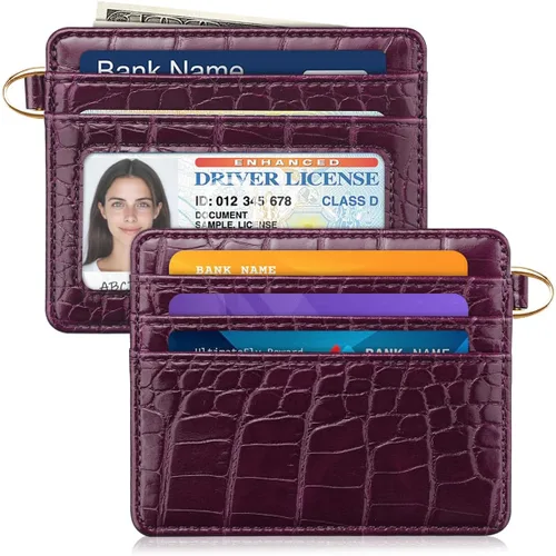 Miniatura 26 de Bolsillo frontal minimalista delgado con bloqueo RFID para tarjetas de crédito, cartera pequeña, bonita funda para tarjetas para mujeres, beige