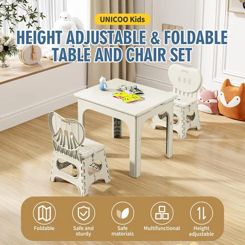 Miniatura 2 de UNICOO Juego de mesa y silla plegable, mesa de actividades portátil de altura ajustable con 2 sillas plegables, para interiores y exteriores