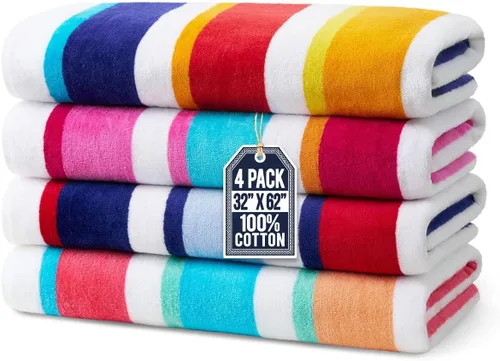 Ben Kaufman Joey - Toalla de playa y piscina a rayas multicolor clásica de terciopelo, toalla de algodón grande, suave y absorbente, colores