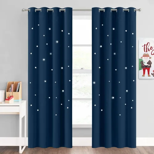 Miniatura 27 de NICETOWN Cortinas infantiles perforadas, cortinas marroquíes con estrellas azules para dormitorio de niñas, gruesas y suaves, para oscurecer la Azul