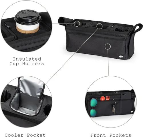 Miniatura 5 de Tactical Baby Gear Organizador de cochecito – Consola universal para padres con portavasos aislados, bolsillo refrigerador, teléfono frontal