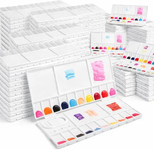 Miniatura 7 de Kosiz 12 piezas de paleta de pintura de acuarela plegable a granel bandeja de pintura con 20 pozos, 5 áreas de mezcla, paleta de pintura de acuarela