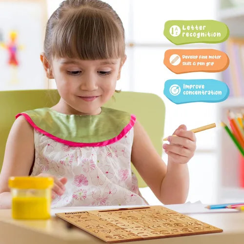 Miniatura 3 de LearnToy Montessori - Tabla de trazado del alfabeto de madera, juguete educativo para niños, desarrollo de habilidades motoras finas, práctica