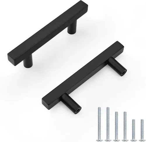Probrico Paquete de 5 manijas de gabinete, color negro, 2-1/2 pulgadas (2.520 in), barra cuadrada en T, manijas de gabinete de cocina, tiradores de