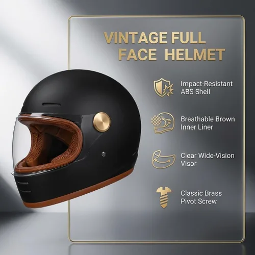 Miniatura 4 de Casco retro para motocicleta Loyoriwy para adultos: Casco integral vintage con sistema de ventilación, diseño impermeable para motociclismo Negro