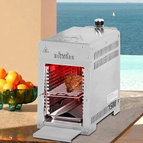 Miniatura 7 de BIG HORN OUTDOORS Parrilla de propano a gas infrarroja portátil, de acero inoxidable de 1500 grados, parrilla de mesa de cocción rápida para carne