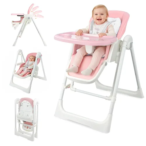 Miniatura 11 de Sillas altas para bebés y niños pequeños, se convierten en columpios de bebé, silla alta plegable, ajustable, convertible con asiento reclinable