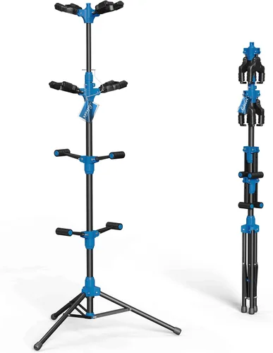 Miniatura 6 de Salvori Soporte plegable doble para guitarra con sistema de bloqueo automático y trípode sólido, soporte/soporte/estante doble/múltiple para bajo