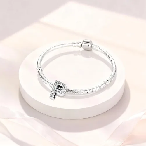 Miniatura 73 de PARCOM Dijes de letras compatibles con pulseras Pandora de plata esterlina S925 con iniciales para pulseras del alfabeto A-Z, cuentas de letras