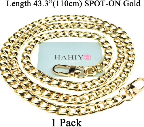 Miniatura 4 de HAHIYO Correa metálica de cadena para bolso de 43.3' de oro para bolso cruzado, bandolera y bolso de mano, cómoda y plana de 0.4' de ancho, extra