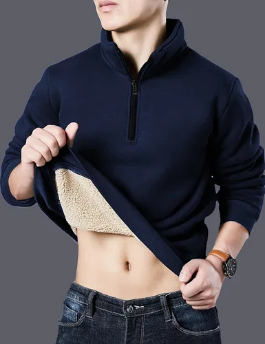 Miniatura 5 de Yeokou Sudadera de forro polar cálido con cuello redondo para hombre con forro de sherpa grueso