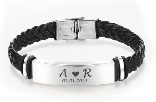 Miniatura 6 de Personalized Mens Bracelet Leather Engraved Bracelet Gift for Boyfriend Him Husband Dad Best man Customized Gifts Christmas Birthday Wedding