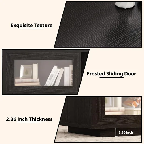 Miniatura 9 de HSH Mesa auxiliar negra para sala de estar, mesas de centro rectangulares de madera moderna de 47 pulgadas con puerta corredera y estante abierto