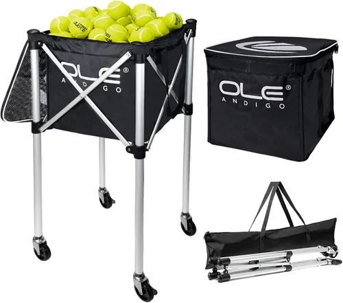 Pelotas de tenis tolva cesta de pelota de tenis con bolsillos laterales, carrito de pelota de tenis ligero con capacidad para 160 bolas, carrito