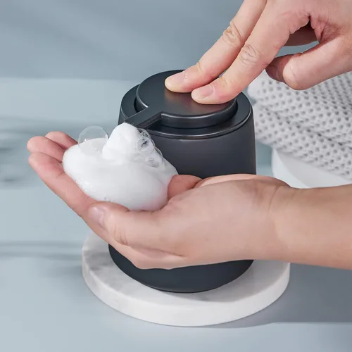 Miniatura 5 de Dispensador de jabón de manos de espuma de 12 onzas, dispensador de jabón espumoso negro para baño con bomba fácil de presionar, dispensador