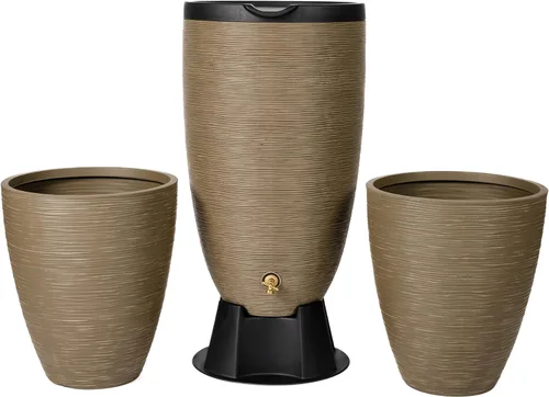 Miniatura 9 de RTS Home Accents Barril de lluvia Newport de 50 galones con soporte y tapa extraíble, color arenisca