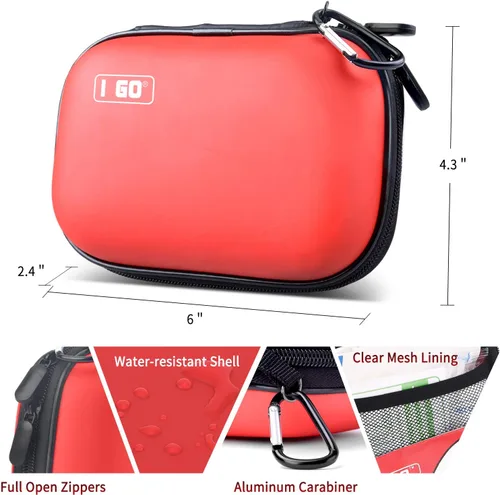 Miniatura 2 de I GO Kit de primeros auxilios compacto de 85 piezas, pequeño kit de supervivencia de emergencia personal para viajes, senderismo, camping, Rojo