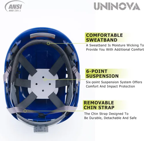 Miniatura 6 de Cascos de Construcción UNINOVA Casco de seguridad OSHA con suspensión ajustable de 6 puntos S4 Azul