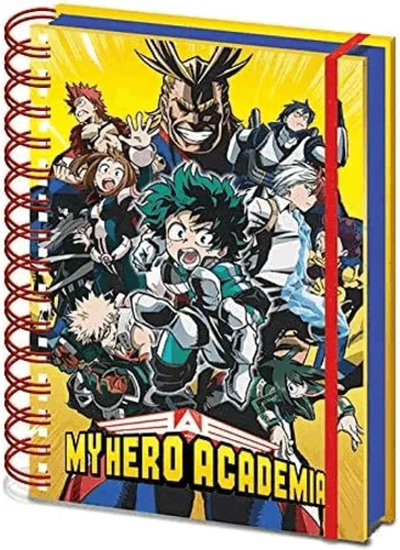 My Hero Academia Cuaderno S1 Hardback Wiro, páginas rayadas A5 (diseño de ráfaga de personajes radiales) - Producto oficial