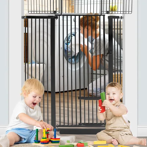 Miniatura 6 de SHYUJAJIE Puerta para mascotas extra alta de 71 pulgadas con puerta pequeña para gatos, puerta ancha ajustable de 29.55 a 46.06 pulgadas, puertas