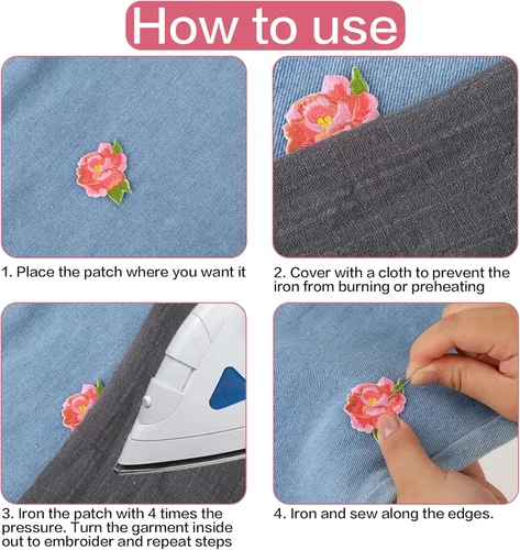 Miniatura 4 de 15 piezas de mini parches de flores para planchar, parches decorativos de flores, 13 patrones bordados con 2 piezas de kit de costura, apliques