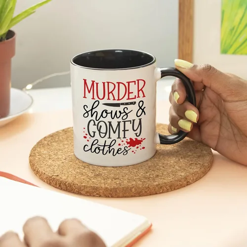 Miniatura 5 de YouNique Designs Murder Shows and Comfy Clothes - Taza de café True Crime de 11 onzas, mercancía de adicto al crimen, taza de café para mujeres