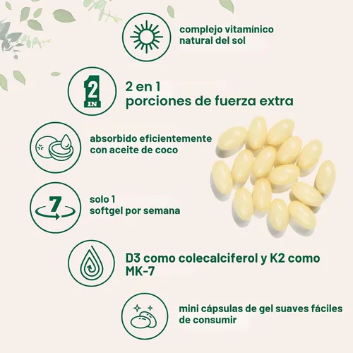 Miniatura 4 de Micro Ingredients Vitamina D3 50,000 UI + K2 MK-7 200 mcg, 240 cápsulas blandas Aceite de coco virgen Apoyo óseo, inmune y del corazón 2 en 1