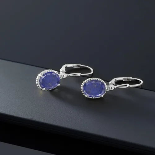 Miniatura 55 de Gem Stone King Aretes colgantes de gota para mujer, plata de ley 925, piedra natal ovalada de 0.354 x 0.276 in, joyería fina, regalos para ella