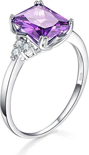 Miniatura 3 de BONLAVIE Anillo de esmeralda creado de 5.3 quilates de 0.315 x 0.394 in, anillo de amatista, anillo de zafiro azul para mujer, plata de ley 925