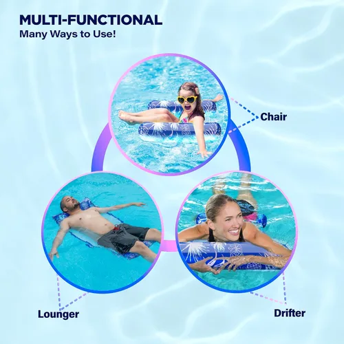 [Paquete de 3] Flotadores inflables de alta calidad para piscina – Hamaca de natación para adultos con asiento inferior de malla (paquete a granel)