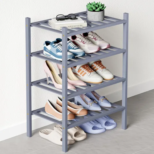 Miniatura 26 de Smiry Zapatero de bambú para clóset, organizador de zapatos apilable de 4 niveles largo de madera, estante de almacenamiento de zapatos Negro