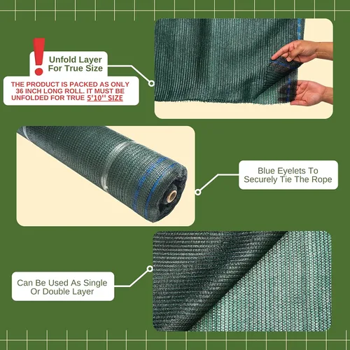 Miniatura 5 de WindscreenSupplyCo] Rollo de tela para sombra con ojales de 60% 1.78 m x 30.48 m, red resistente a los rayos UV para jardín, invernadero, flores